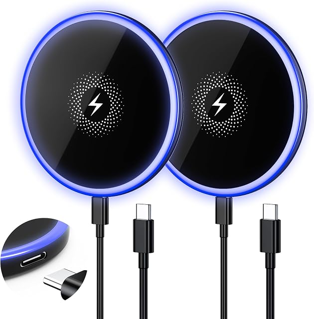 Chargeur sans fil 2Pack 15W Chargeur sans fil magnétique Fast Charger Pad pour Galaxy S25 Ultra/S24 FE/S23 Ultra/S22/S21/Z Flip 6 5 Google Pixel 9 8a 7a 8 7 Pro | Technologie d'aimant forte