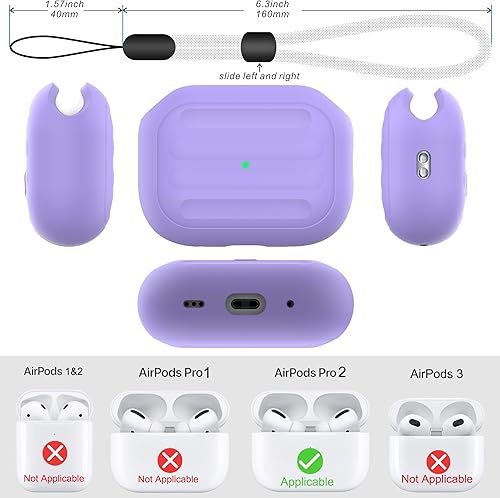 Miniatura 5 de Funda antipérdida para AirPods Pro (1 y 2 generación), funda de diseño de una pieza, carga inalámbrica, LED visible, mosquetón incluido (morado)