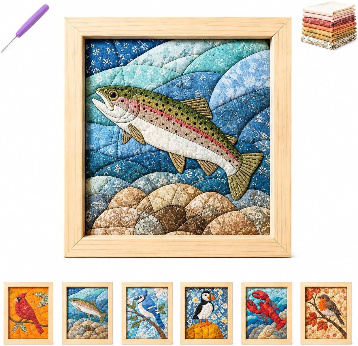 No-Sew DIY Kinusaiga Fabric Art Kit, Fabric Mosaic Wall Art Craft Kit, D