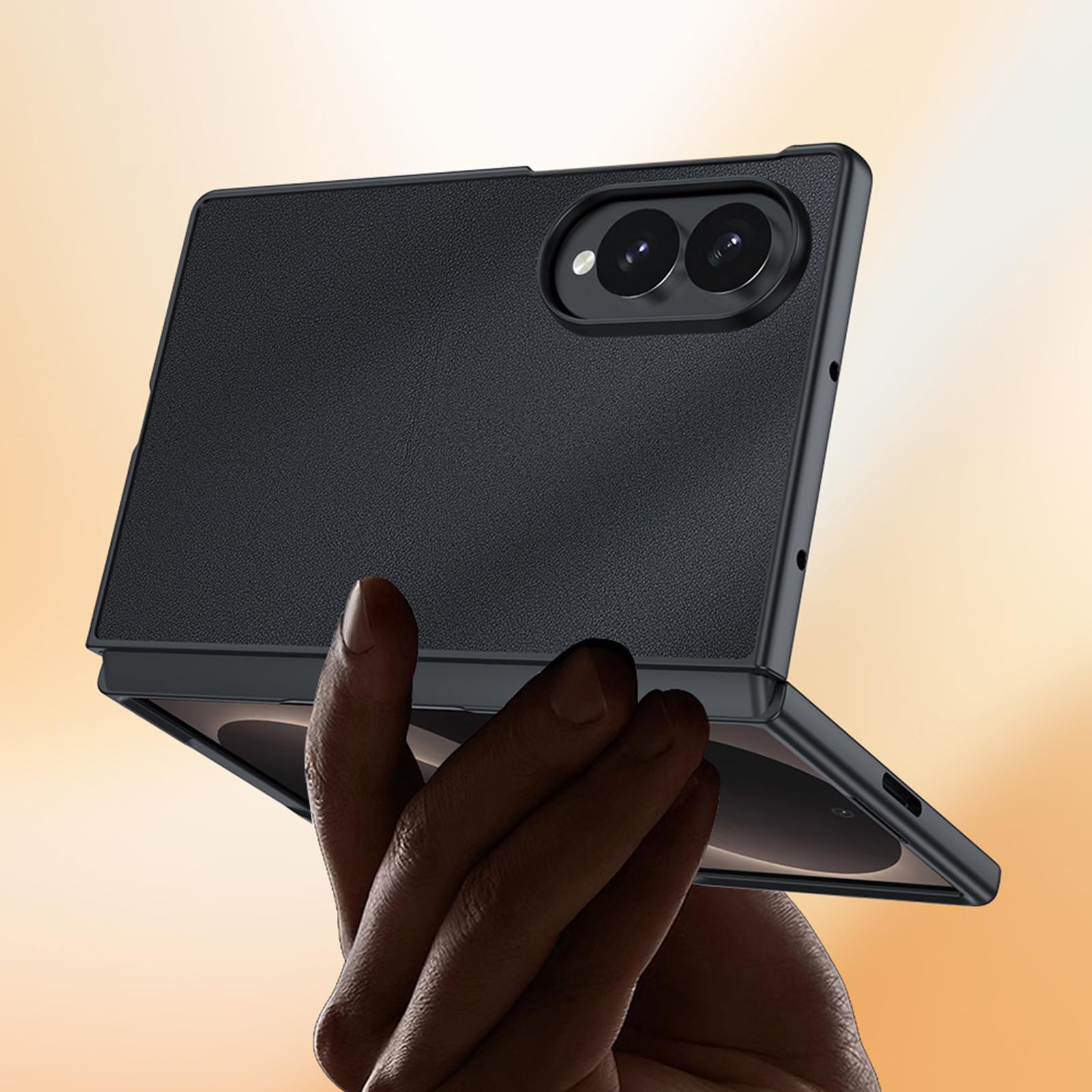 Funda Delgada For Samsung Galaxy Z Fold 8, Funda Ligera con Protección contra Caídas De Borde Suave, Funda De Cuero con Textura De Fibra De Carbono(Black)