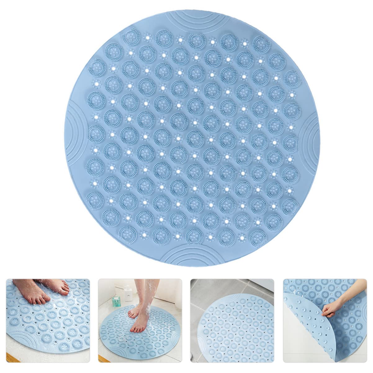 FOMIYES Tappetino Massaggiatore per Piedi Rotondo in Pvc Blu, Ventose Potenti e Funzione Antiscivolo, per Bagno la Doccia