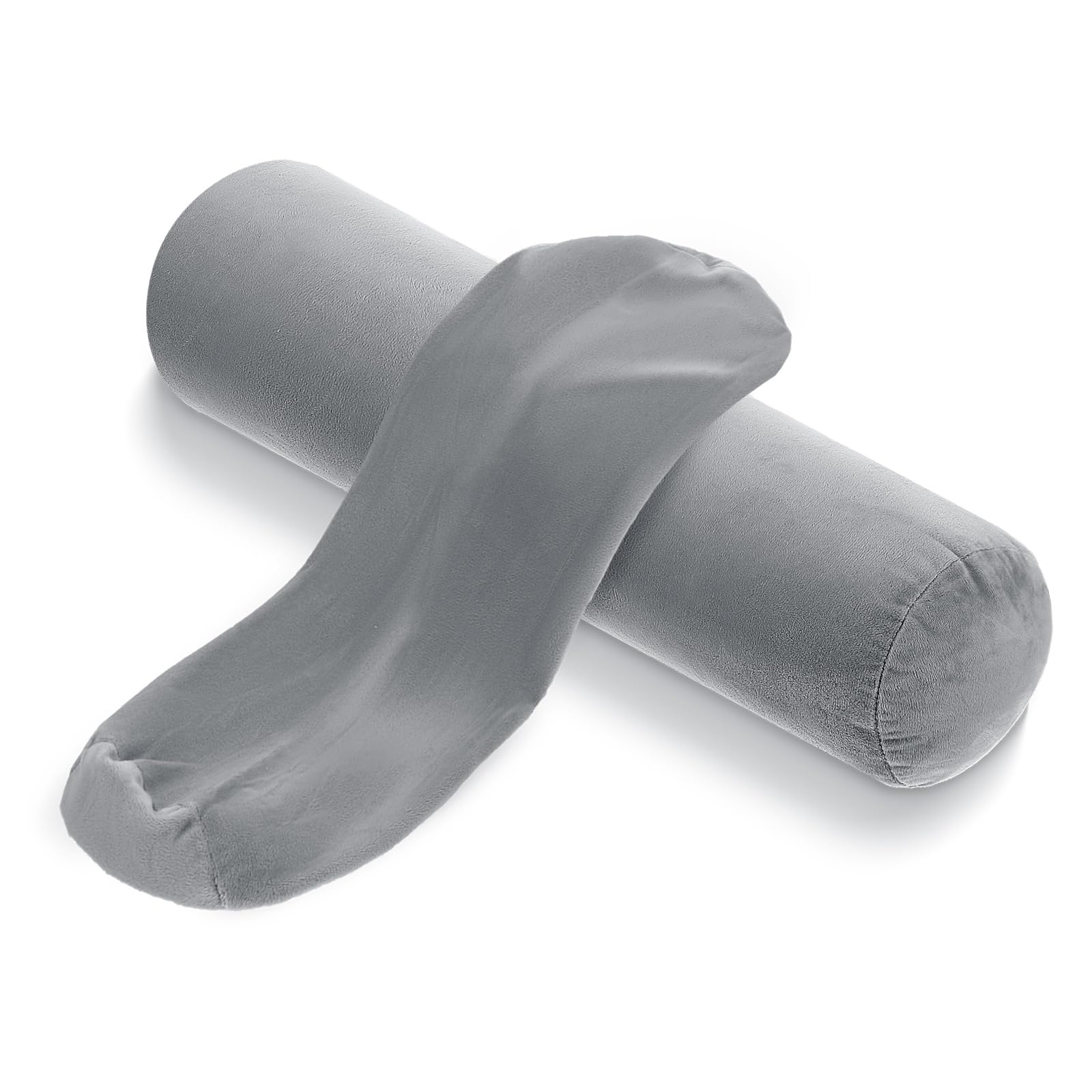 2 Pcs Support Neck Roll Pillow Cover, Round Soft Bolster Pillow Covers with Hidden Zipper, Neck Roll Pillowcase Cylinder Pillowcases for Cylindrical Cushion, Pillow-Case Only (16 x 6 Inch, Gray)