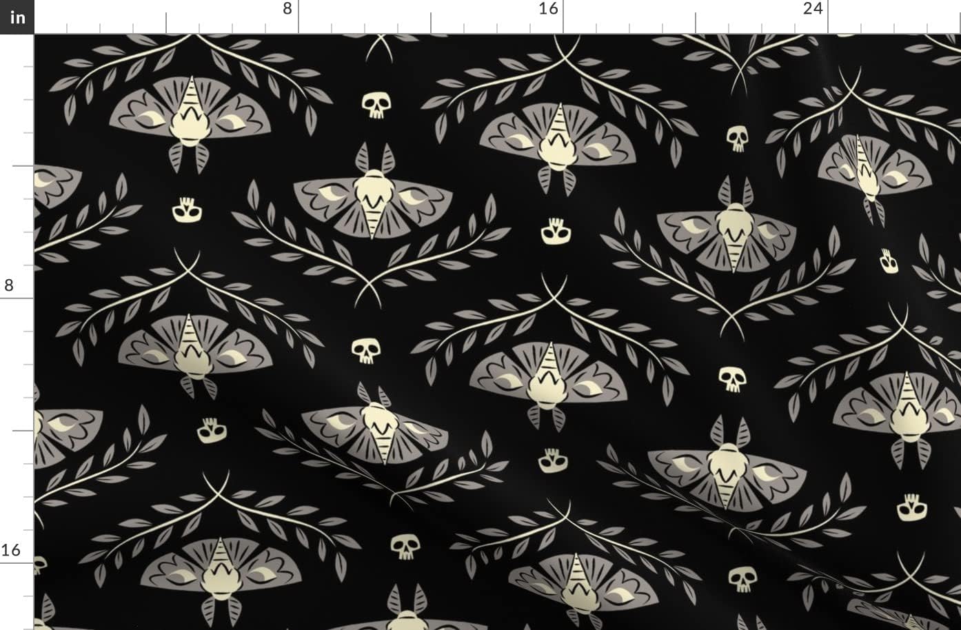 Spoonflower Fabric - Spooky Moth Damask Black Skull Halloween October Deaths Head Bone Printed on Organic Cotton Sateen Fabric by The Yard - Sewing Quilting Apparel Home Decor