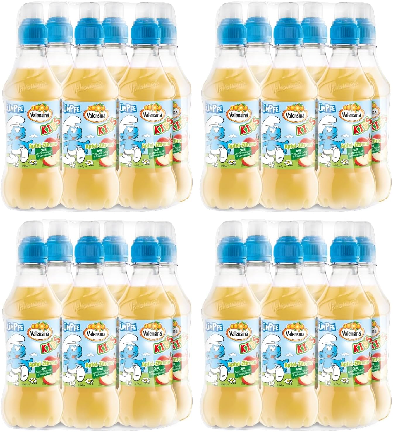 Valensina Kids Schlümpfe, 6 x 330 ml, Apfel Zitrone (Packung mit 4)