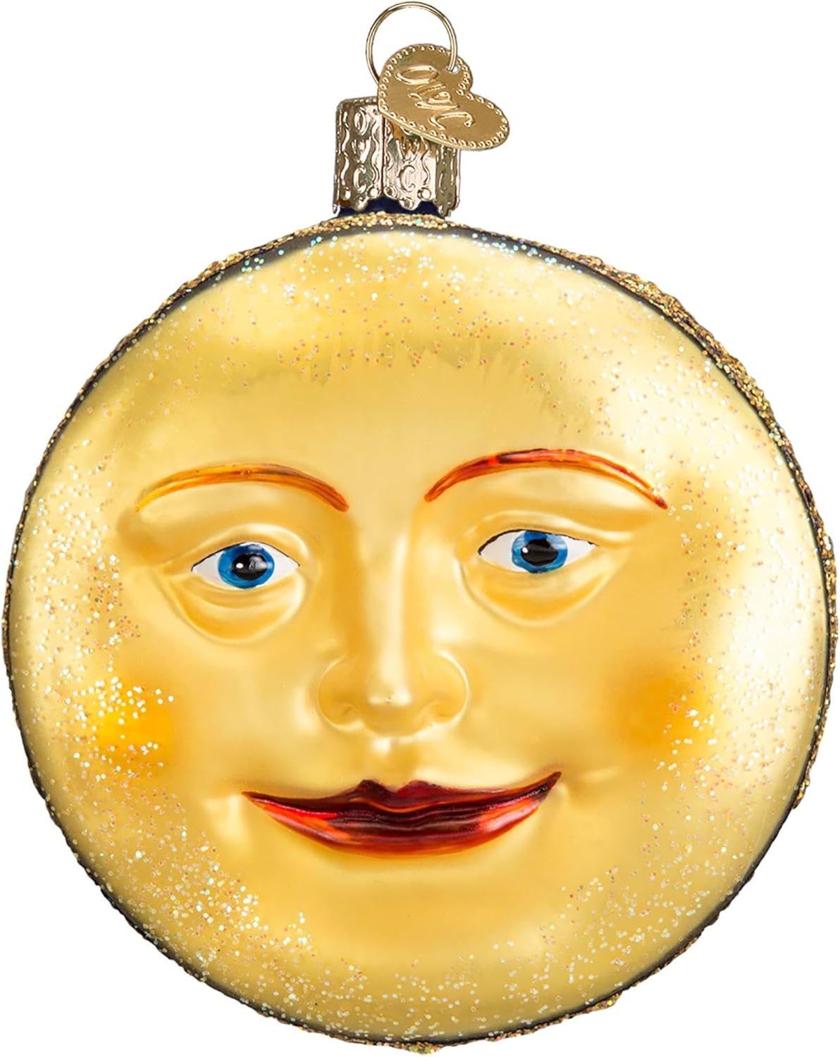 Old World Christmas Man in The Moon Glass Blown Ornament for Christmas Tree, Handcrafted Holiday Decoration, Outer Space Collection