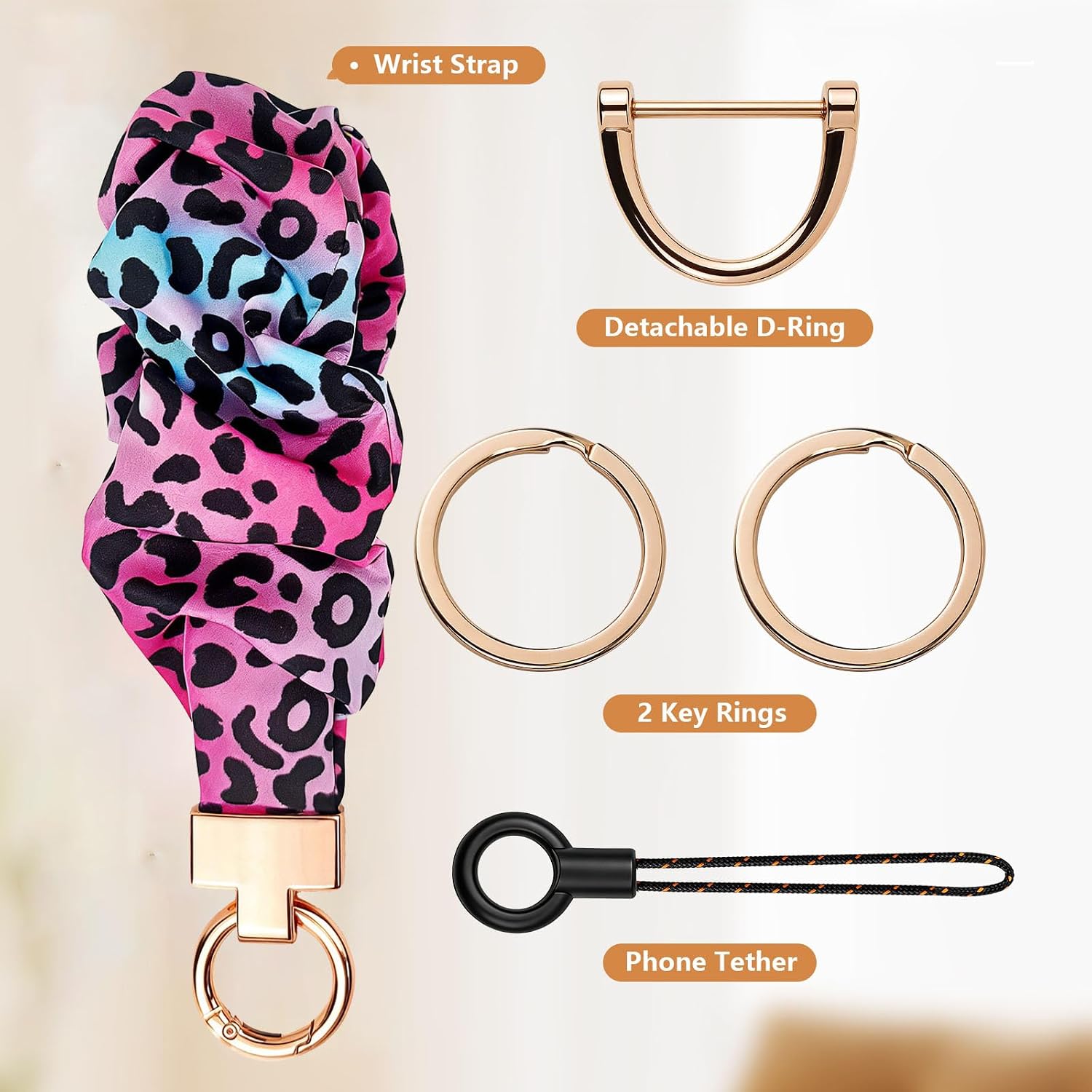 Cute Keychain Wristlet Stretchy Key Chain for Car Keys with D Ring for Women Men