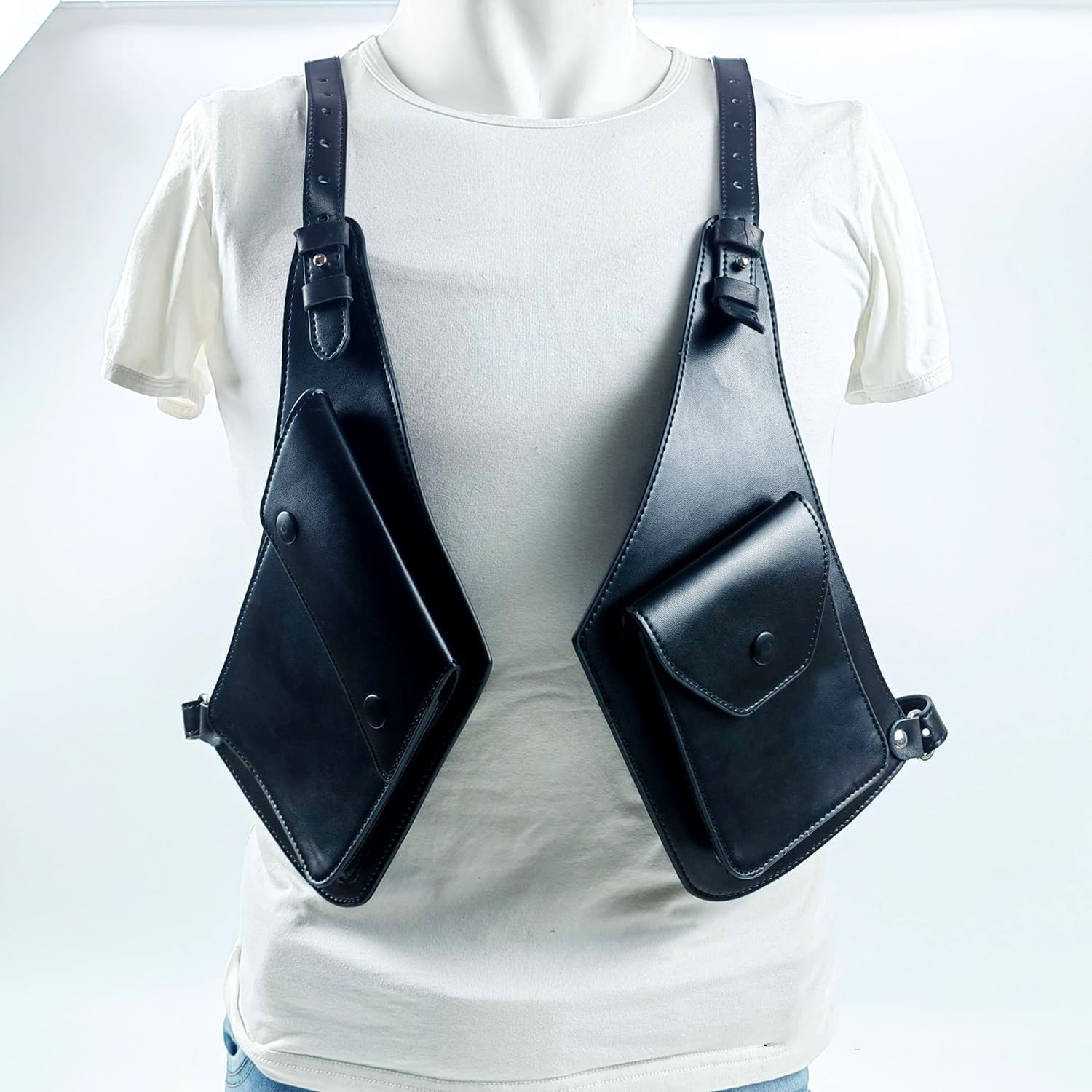 Caché en Plein Air Mode sous Les Bras Sac Réglable en Cuir PU Aisselle Sacoche Médiévale Rétro Double Bandoulière Anti-vol Téléphone étui Portefeuille pour Hommes Femmes