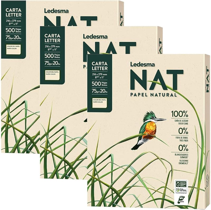 Sugarcane Pulp Printer Paper 8.5"x11" (3 Reams / 1500 Sheets) | Tree-free sugarcane pulp paper. Unbleached, no dyes. For all office and photocopy printers, designs and crafts