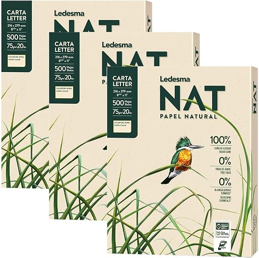 Sugarcane Pulp Printer Paper 8.5"x11" (3 Reams / 1500 Sheets) | Tree-free sugarcane pulp paper. Unbleached, no dyes. For all office and photocopy printers, designs and crafts