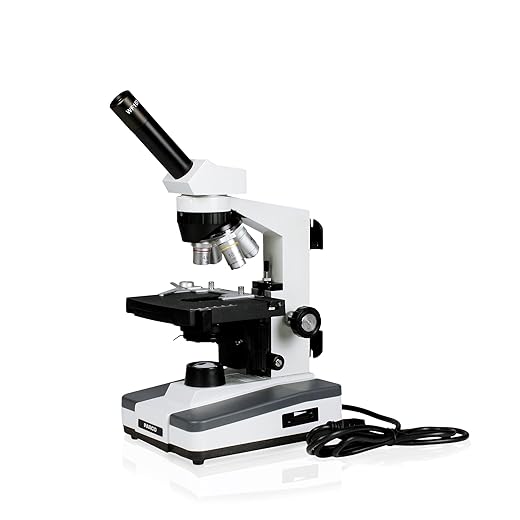 Parco LTM-402-LED Monocular Compound Microscope, 10x WF Eyepiece, 40x-1000x Magnification, LED Illumination with Control, 1.25 N.A. Abbe Condenser, Separate Coarse & Fine Focus, Mechanical Stage