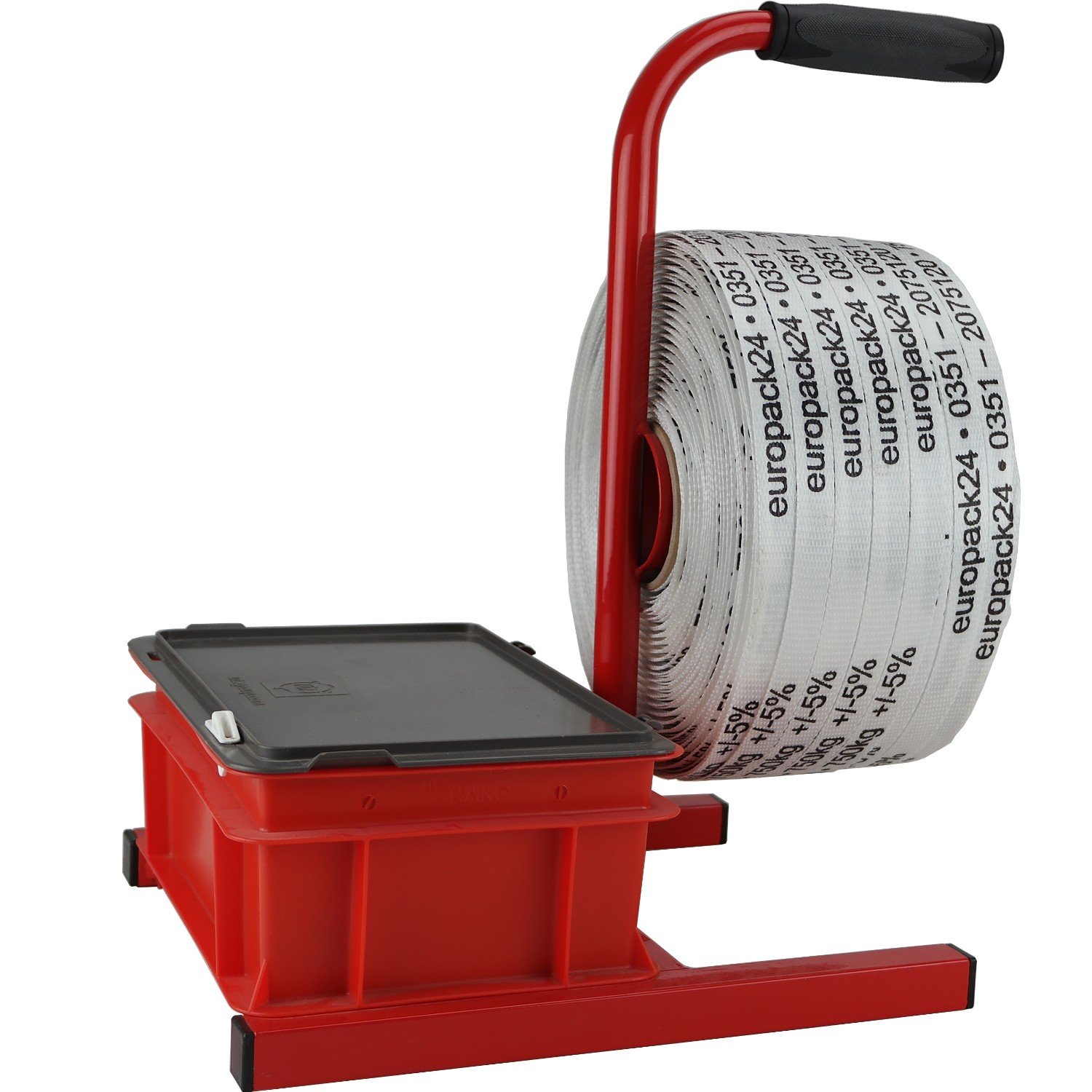 19mm TEXTIL UMREIFUNGSSET Set mit 1 Rolle Textilband 500m kreuzgewebt + 500 Klammern + 1 Spanngerät + 1 Abroller ideal zum Holzbündeln
