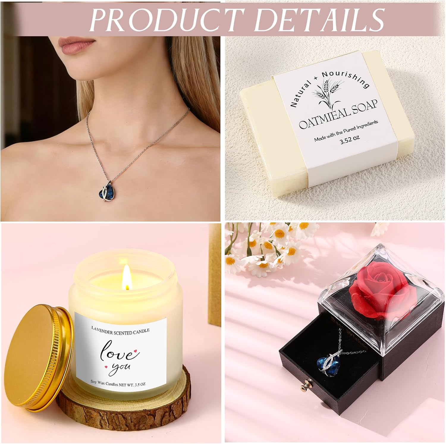 Valentines Day Gifts for Women, Preserved Roses Mothers Day ideas Gift, Unique 16 oz Valentines Glass Cup Necklace Gifts Set for Her Girlfriend Wife Mom Daughter Sister - Image 2