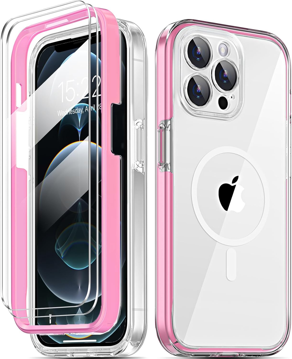 COOLQO Magnetic for iPhone 12 Pro Case with Screen Protectors, Compatible with MagSafe, Military Grade Drop Protection, Dual Layer Design Heavy Duty Protective Shockproof Phone Case, Pink 12Pro-6.1 inch Pink