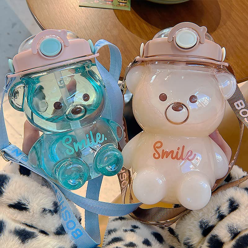 1000 ml - Bouteille d'eau en paille ours Kawaii, bouilloire en