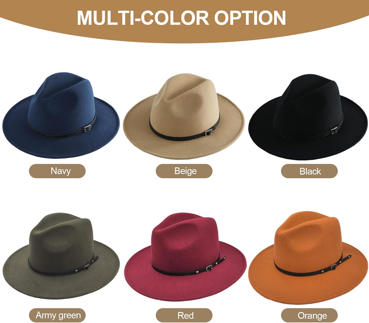 Women's Fashion Flat Wide Brim Hat Classic Wool Felt Panama Hat with Belt Buckle - Image 6