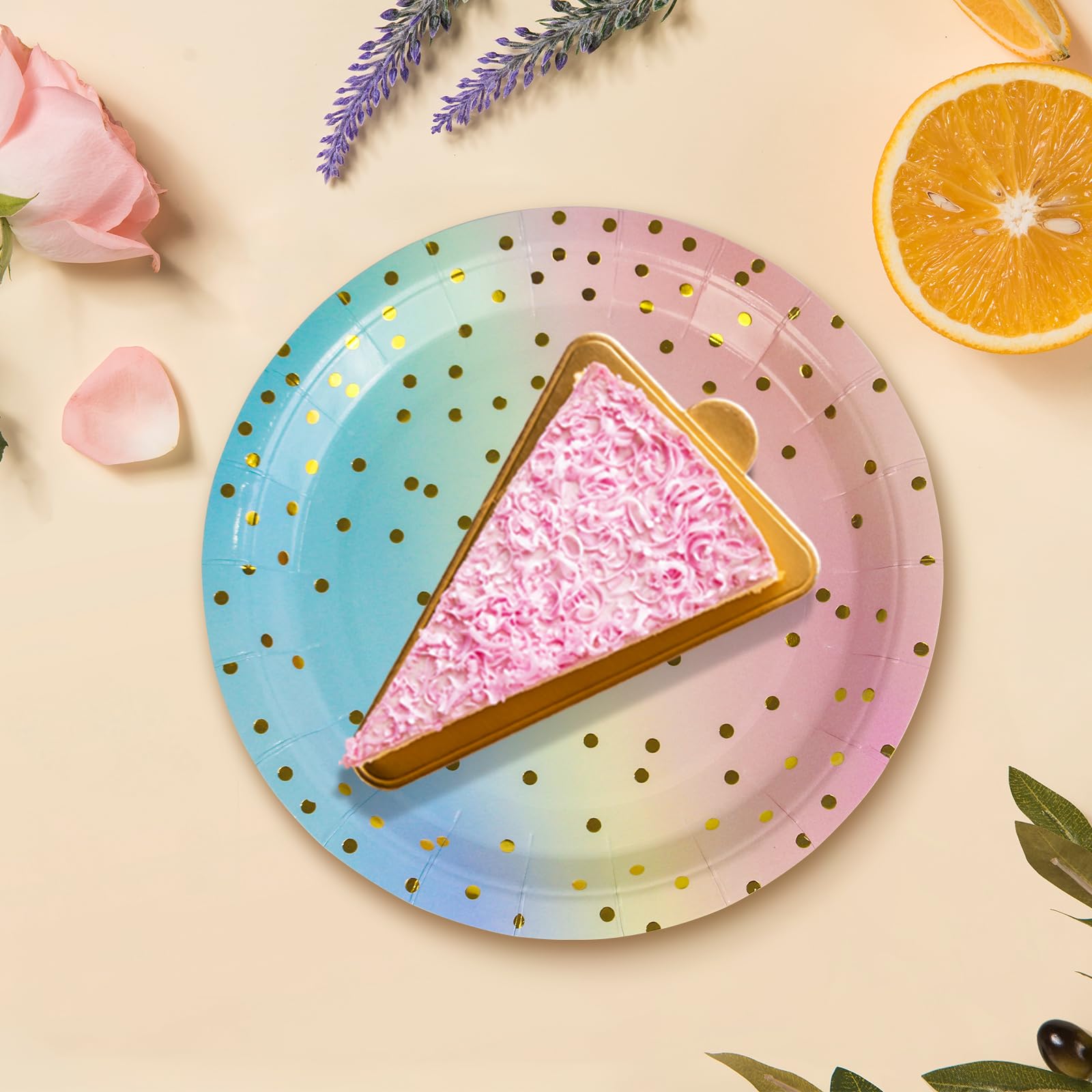 50 Assiettes Jetables Arc-en-Ciel 17,8 Cm DHAIQC | Vaisselle De Fête Élégante Pour Anniversaire, Mariage & Baby Shower