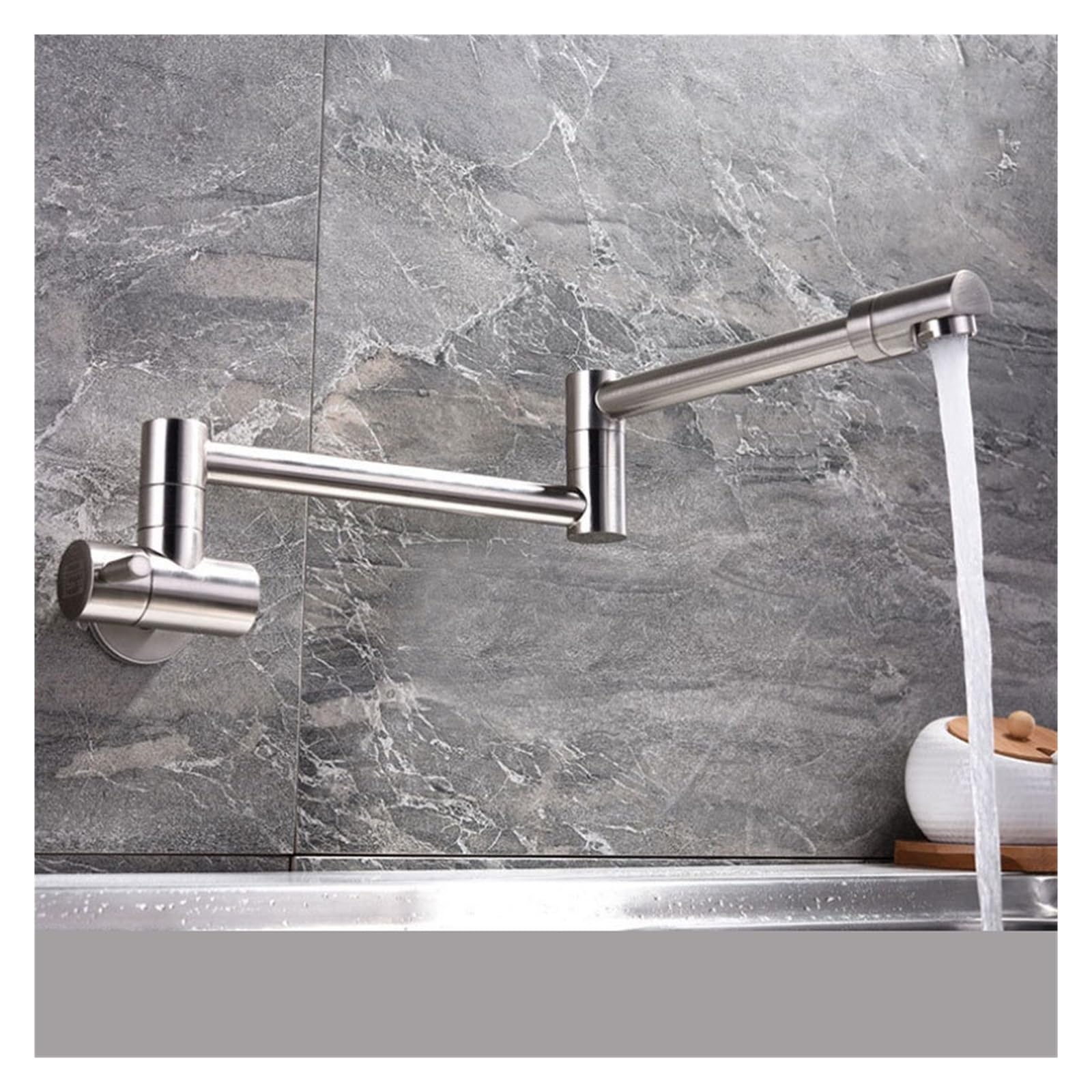 Robinet de cuisine mural nickel brossé mitigeur évier eau froide pliable
