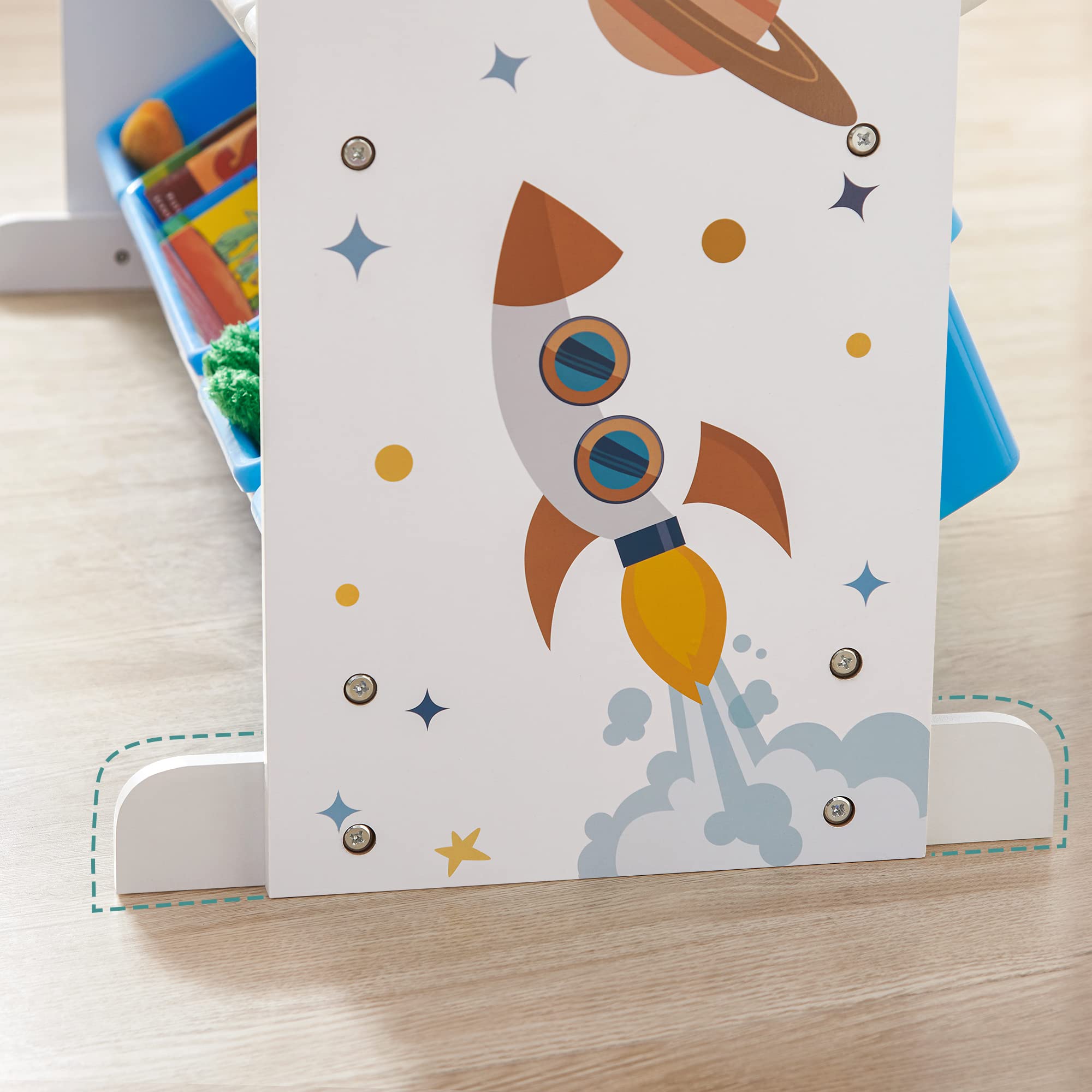 SONGMICS Estantería de Juguetes, Organizador de Juguetes de 4 Niveles para niños con 16 Cubos de plástico, para la habitación Infantil, Sala de Juegos, Blanco, Azul y Gris, Navidad, GKR070W03