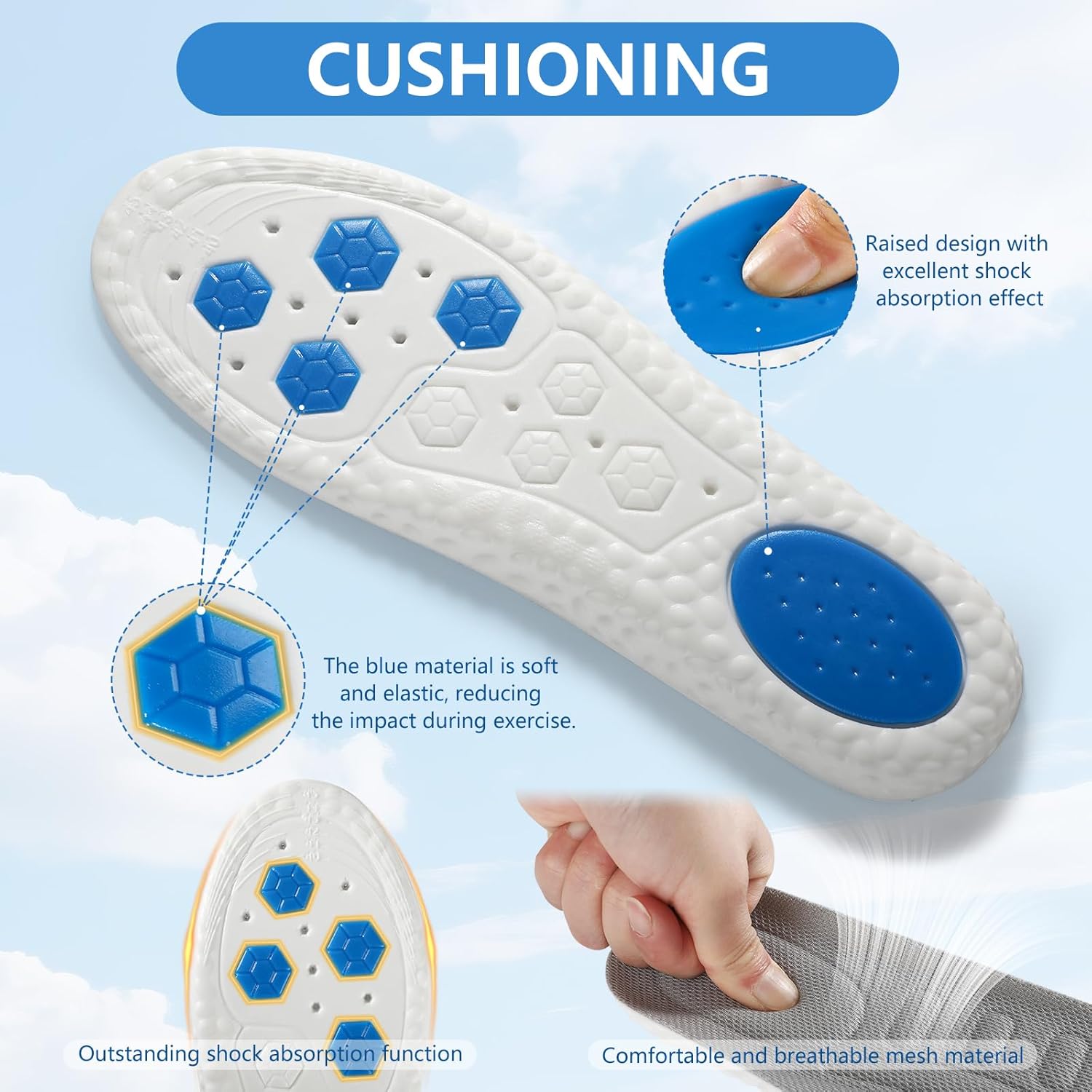 2 Pairs 4D Cloud Insoles for Men - Sports Comfort with Heel & Forefoot Shock Pads, Arch Support, Trim - to - Fit, Foot Pain Relief, Sweat - Wicking & Breathable(US M 7.5-10.5) - Image 5