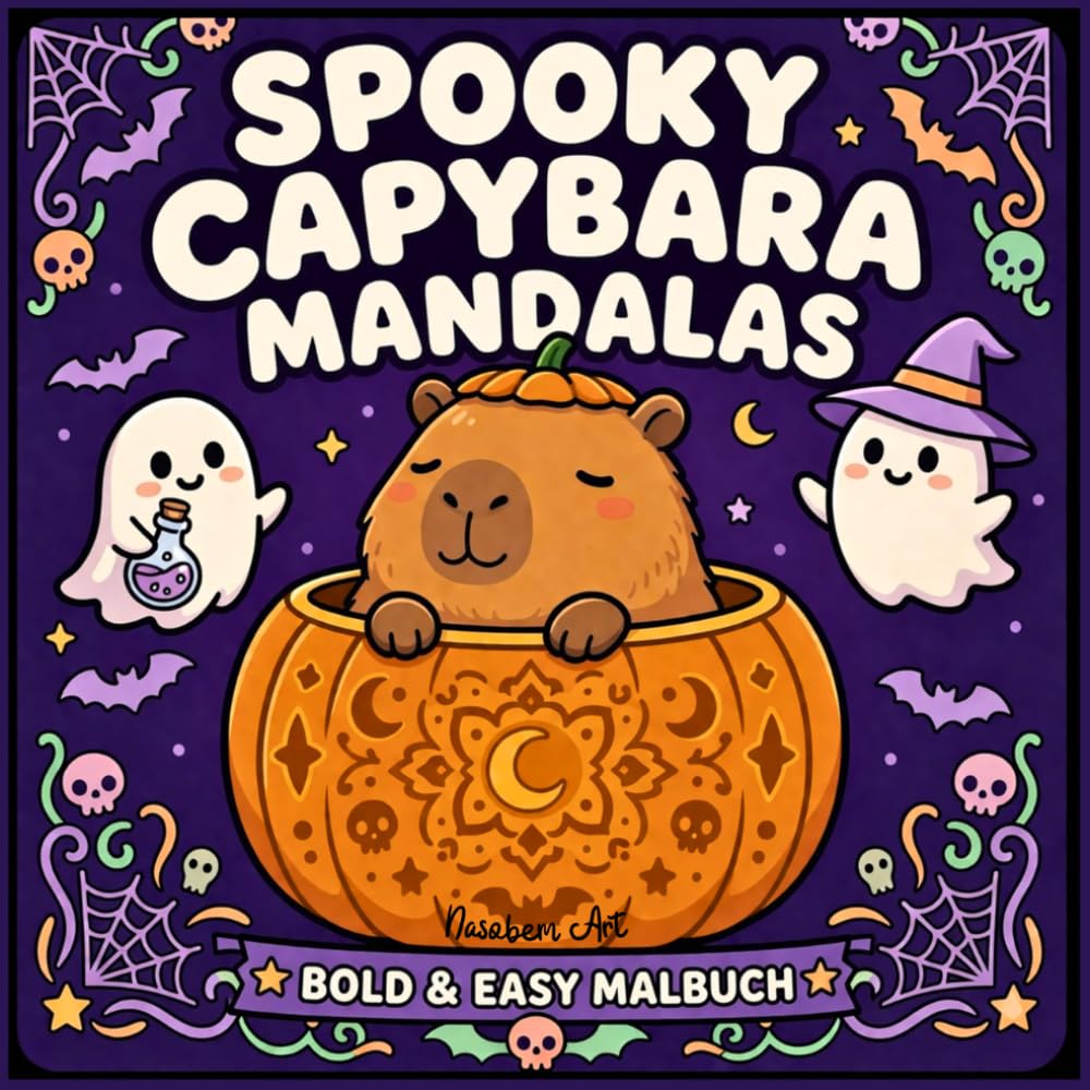 SPOOKY CAPYBARA MANDALAS – Bold & Easy Malbuch: Das gemütliche Halloween Ausmalbuch mit süßen Capybaras, Kawaii Geistern und einfachen Mandalas – Perfekt gegen Stress mit extra dicken Linien