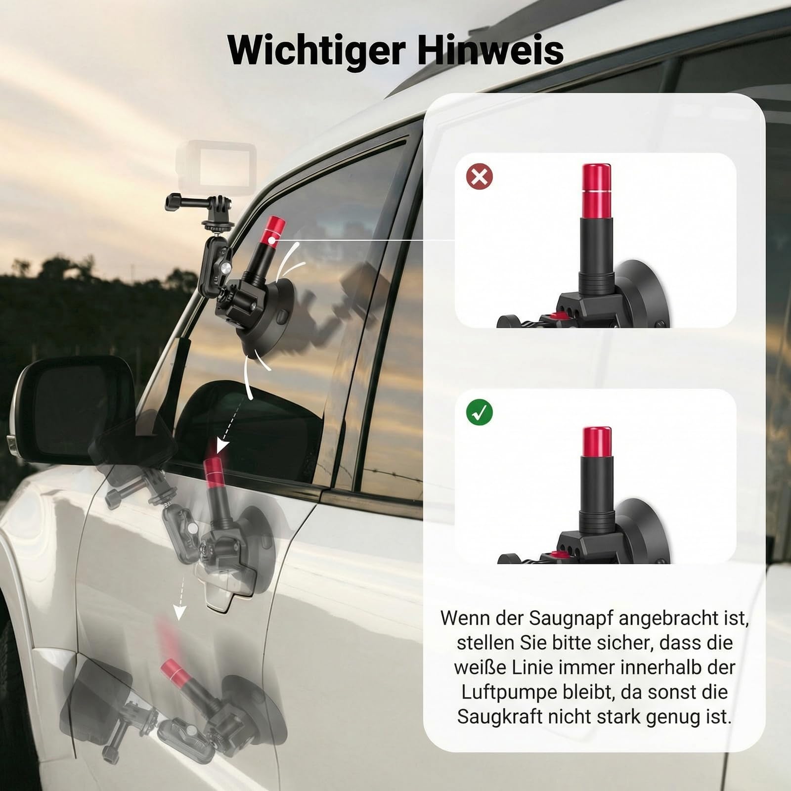 NEEWER Dreifach Saugnapf Autohalterung kompatibel mit Insta360 X5 X4 GoPro DJI OSMO 360 Kameras, Schnellverschluss Windschutzscheibe Magic Arm Halterung, 2 in 1 Verlängerungsstange/Selfie Stick, CA065