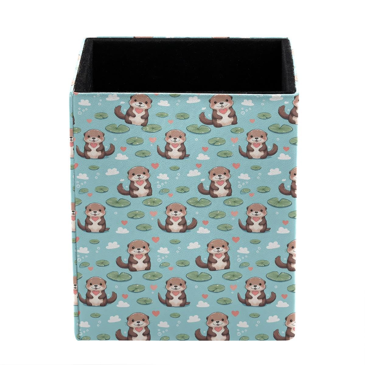 HEOEH Otters Pen Holder Pen Pot, Square Pencil Cup for Desk