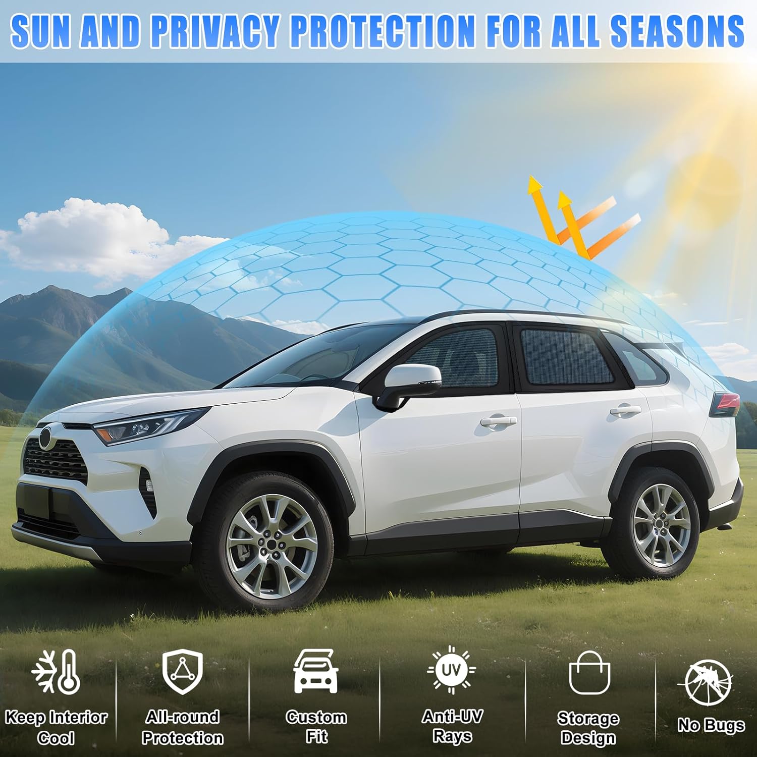 ZATOOTO Car Window Shades for 2019-2024 Toyota RAV4, Double Layer Car Window Covers with Zipper for Airflow & Privacy Toyota RAV4 Side Window Sun Shade Window Screen with Storage Bag for Camping