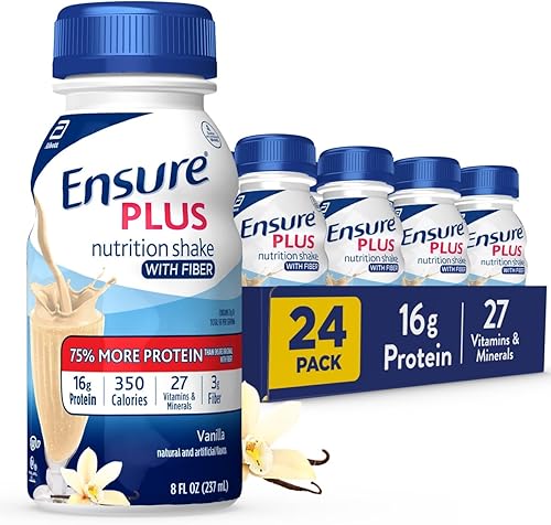 Ensure Plus Batido nutricional con fibra 24 unidades 056oz de proteína batido de reemplazo de comidas vainilla 8 onzas líquidas