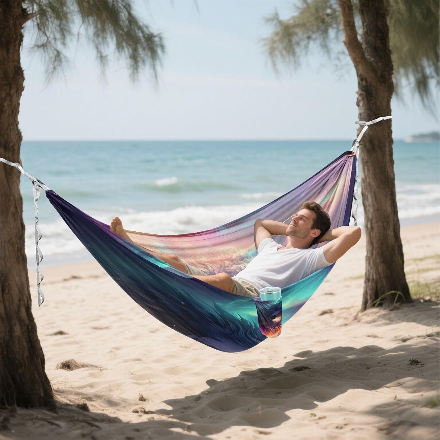 ALAZA Wolf Nebula Camping Hammocks Single or 2 Person 500 lbs Portable Parachute Travel Hammock w/Tree Straps for Hiking Backpacking Indoor Outdoor
