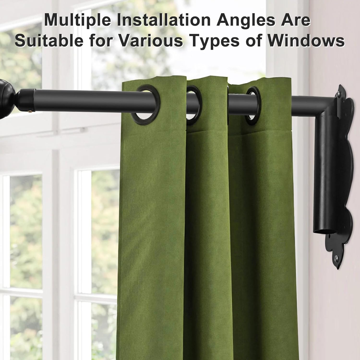 Swing Arm Curtain Rod, Black, 35.4'' Long, 1.1'' Diameter Pole, Rotate about 180 degrees, Detachable Ball Finial, 1 Piece