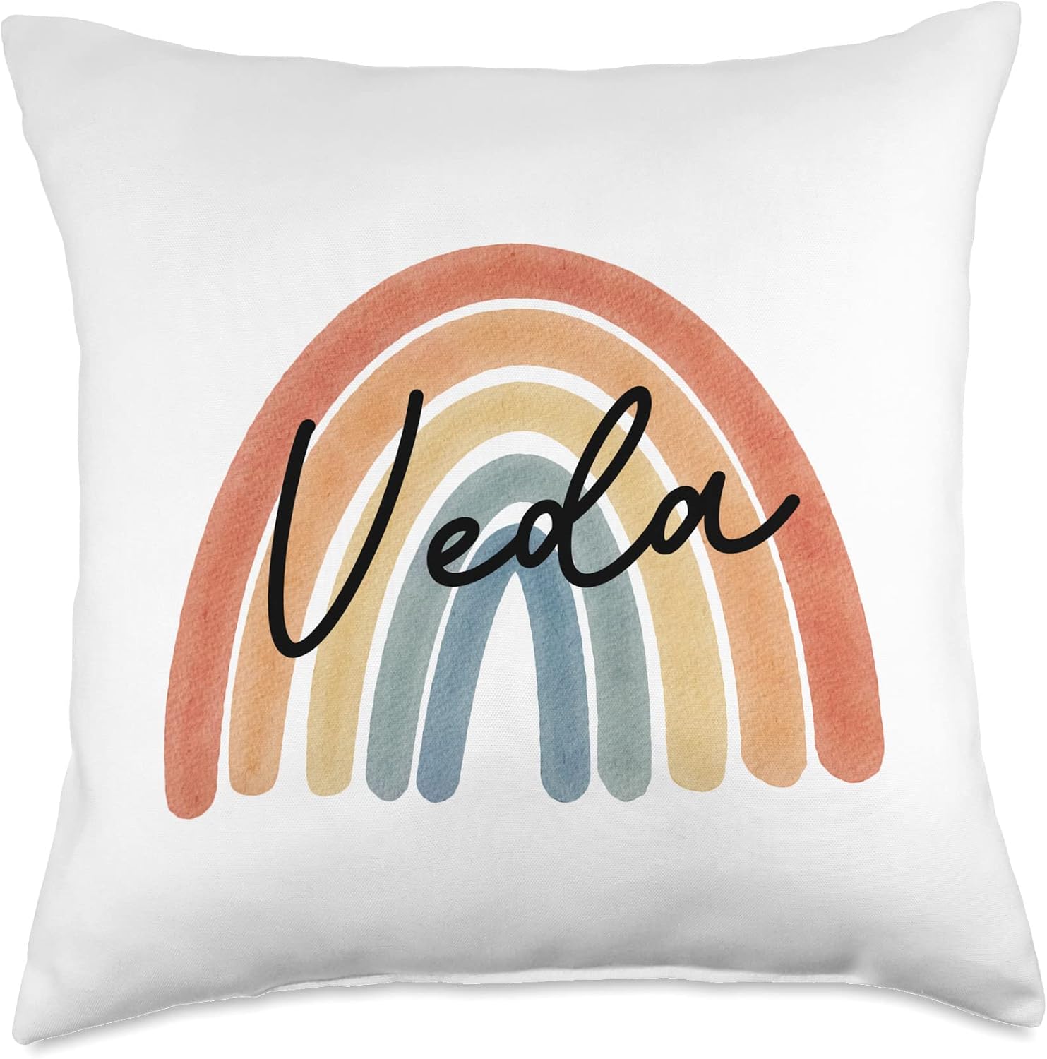 New Born Baby Veda Personalized Gift Rainbow Nursery Throw Pillow
