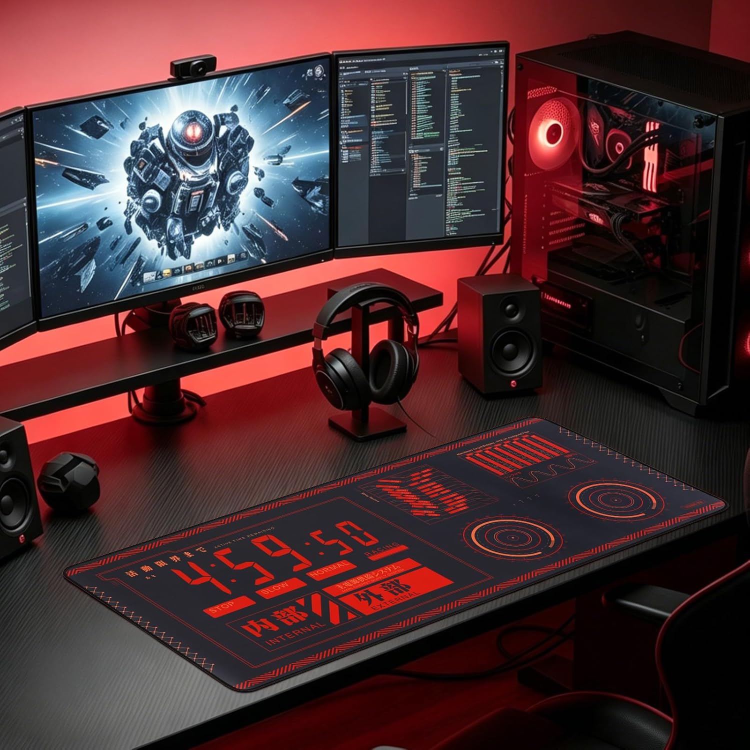 Big Mouse Pad (35.4"x15.7") EVA Style Cyber UI Mouse Pad, Featuring NERV's High-Tech Vibe