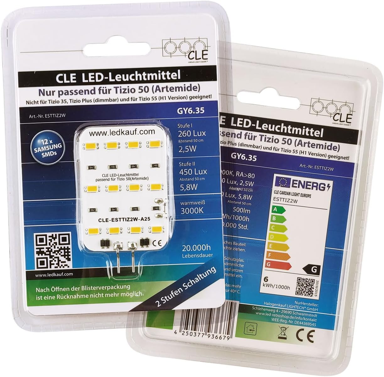 Replacement Bulb for Artemide Tizio 50 12 V GY6.35 Capsule 3000 K LED 6 Watt (50 Watt)