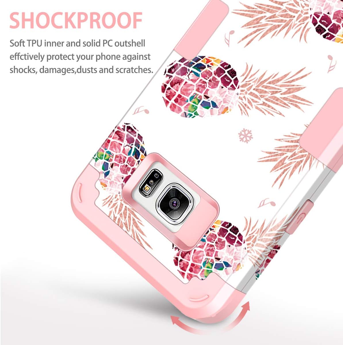 LONTECT for Galaxy Note 5 Case Hybrid Heavy Duty Shockproof Full-Body Protective Case with Dual Layer [Hard PC+ Soft Silicone] Impact Protection for Samsung Galaxy Note 5, Pineapple/Rose Gold