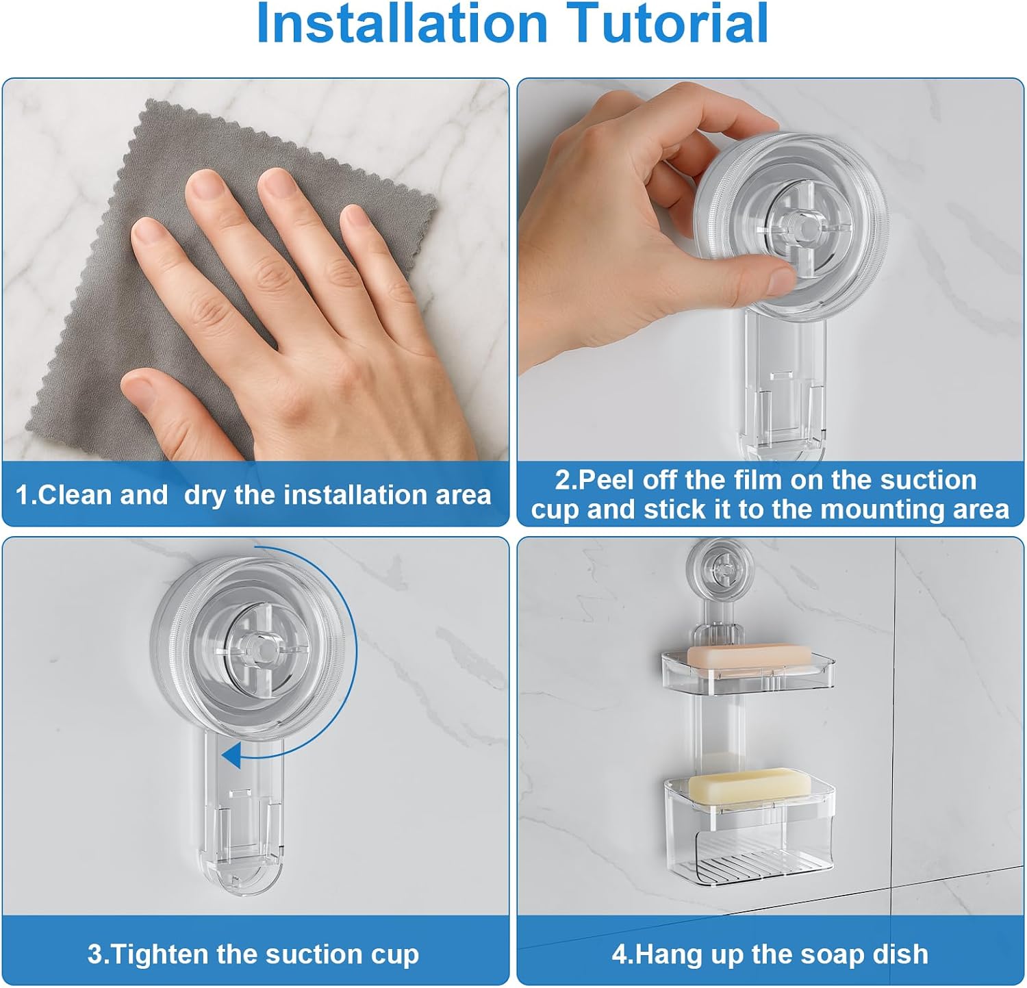 Suction Cup Soap Holder, Double Layer Soap Dish | 2 Tier No Drilling, Self Draining, Removable, Clear Acrylic Bar Soap Holder, Suitable for Bathroom and Kitchen