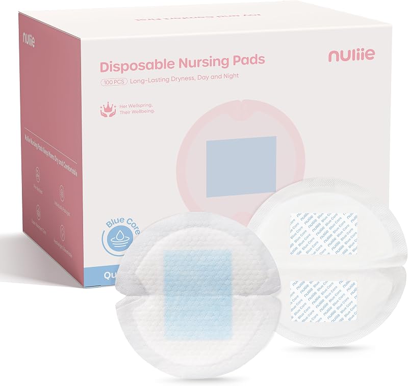 Nuliie High-Absorbency Blue Core Nursing Pads 100 Count | Disposable Breast Pads for Heavy Leaking, Stay Dry Day & Night, Leakproof, Individually Wrapped