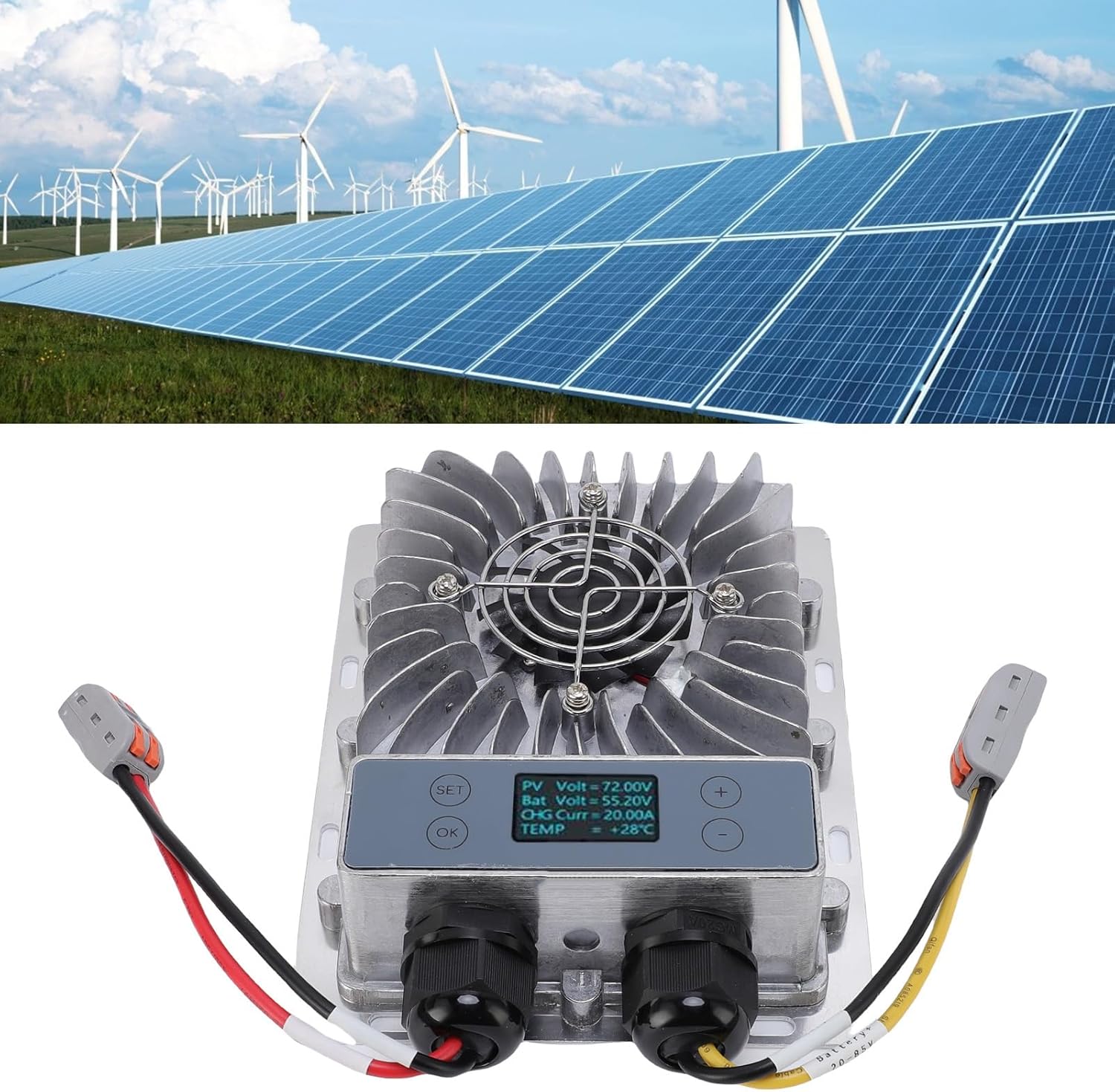 Boost MPPT Solar Charge Controller, Solar Panel Regulator, 24V 36V 48V 60V 72V Intelligent Photovoltaic Panel Regulator with LCD Display Cooling Fan boost mppt 72v 1200w Mppt Charge Controller