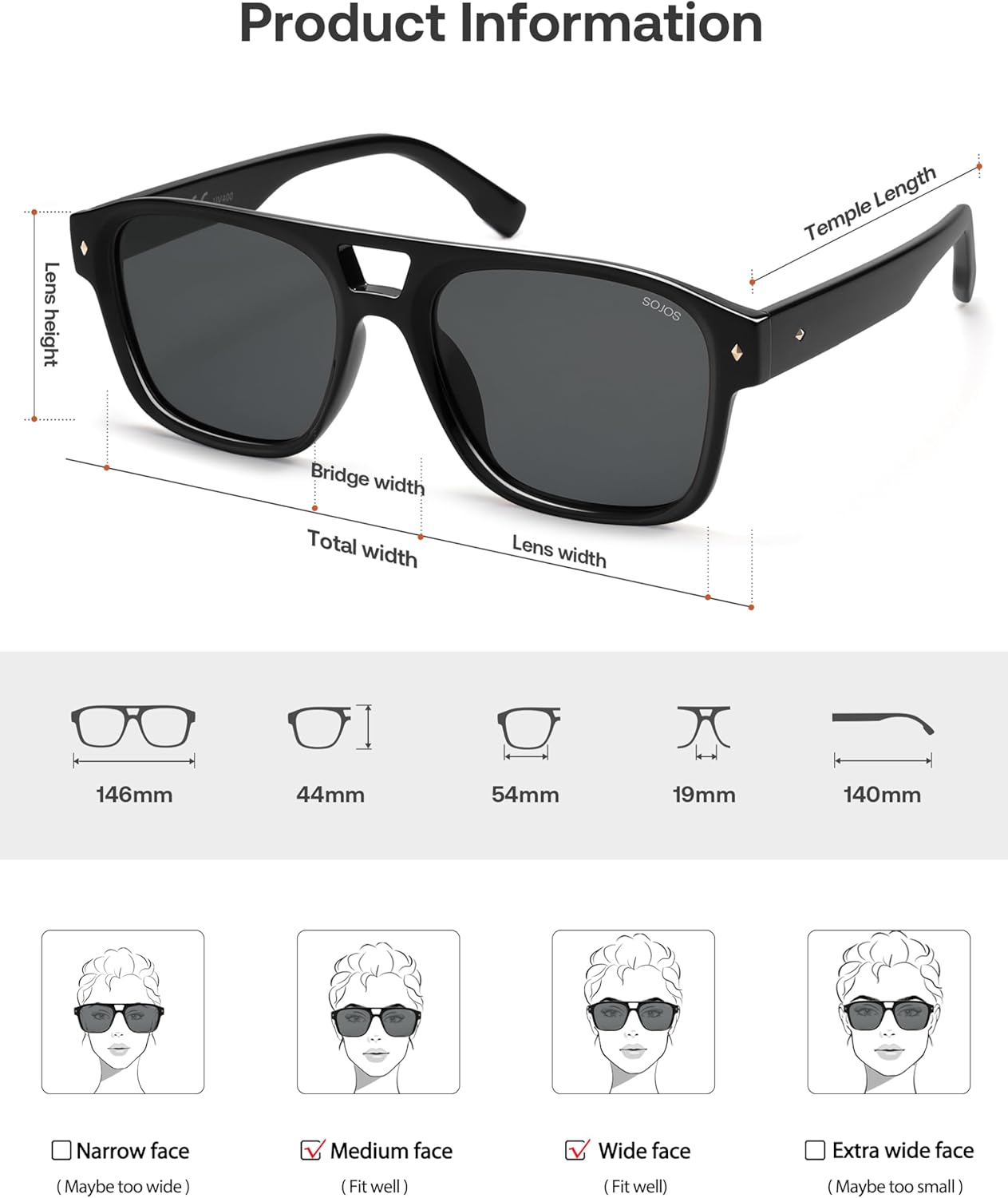 SOJOS Retro Square Polarized Aviator Sunglasses Womens Mens, Trendy Aviators Shades SJ2604 - Image 5