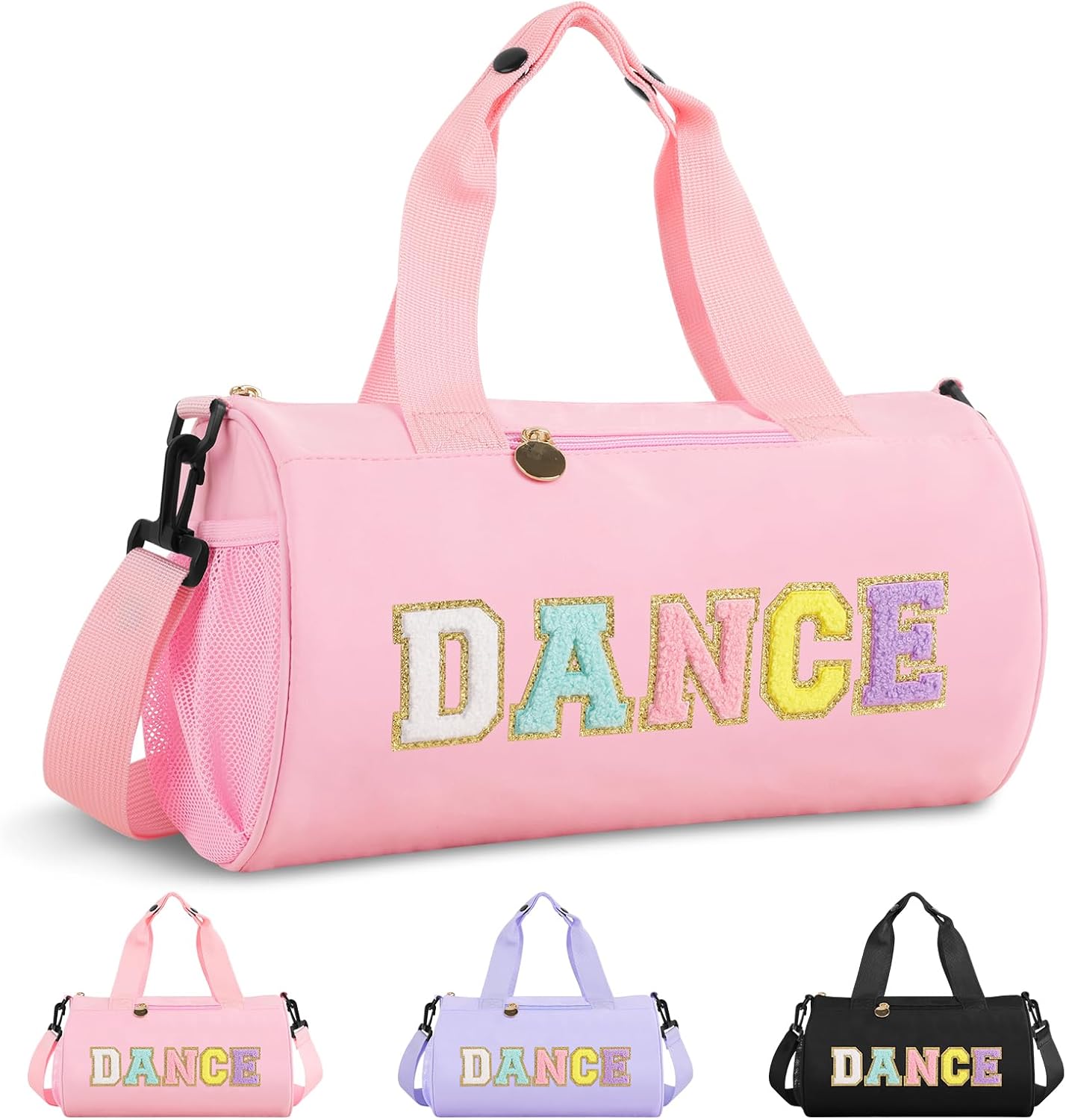 Dance Ballet Bag for Girls, Personalized Sport Gym Workout Toddler Duffel Bag Small Cheer Dance Bags,Cute Chenille Letter Waterproof kids Travel Duffel Bags Gifts for Teens Girl Dancers Athletes(Pink)