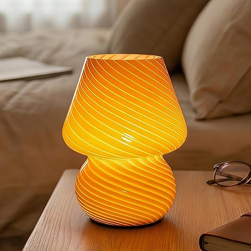 Miniatura 13 de Lámpara de hongo vintage con enchufe USB, pequeña lámpara de mesita de noche con bombilla LED de 3 temperaturas, luz nocturna de atenuación libre