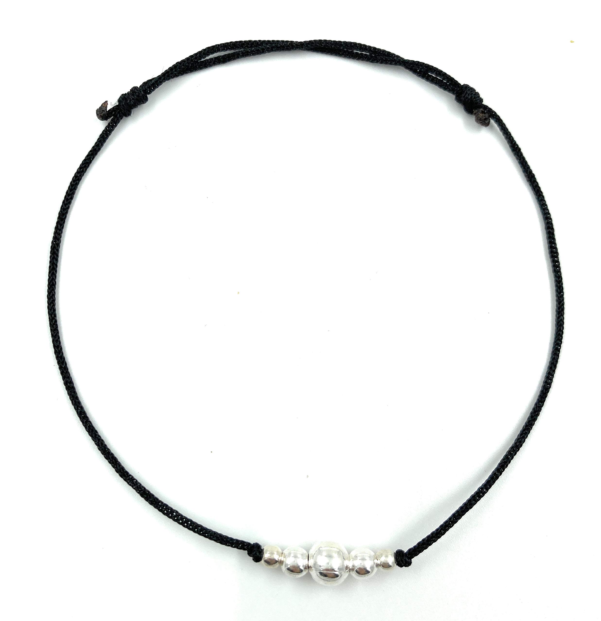 VRINDAM JEWELLERSDesigned 925 Sterling Silver Threaded Anklet For Girls & Women|5 Silver Balls In Black Thread Single Piece Adjustable Light Weight 1.52GM
