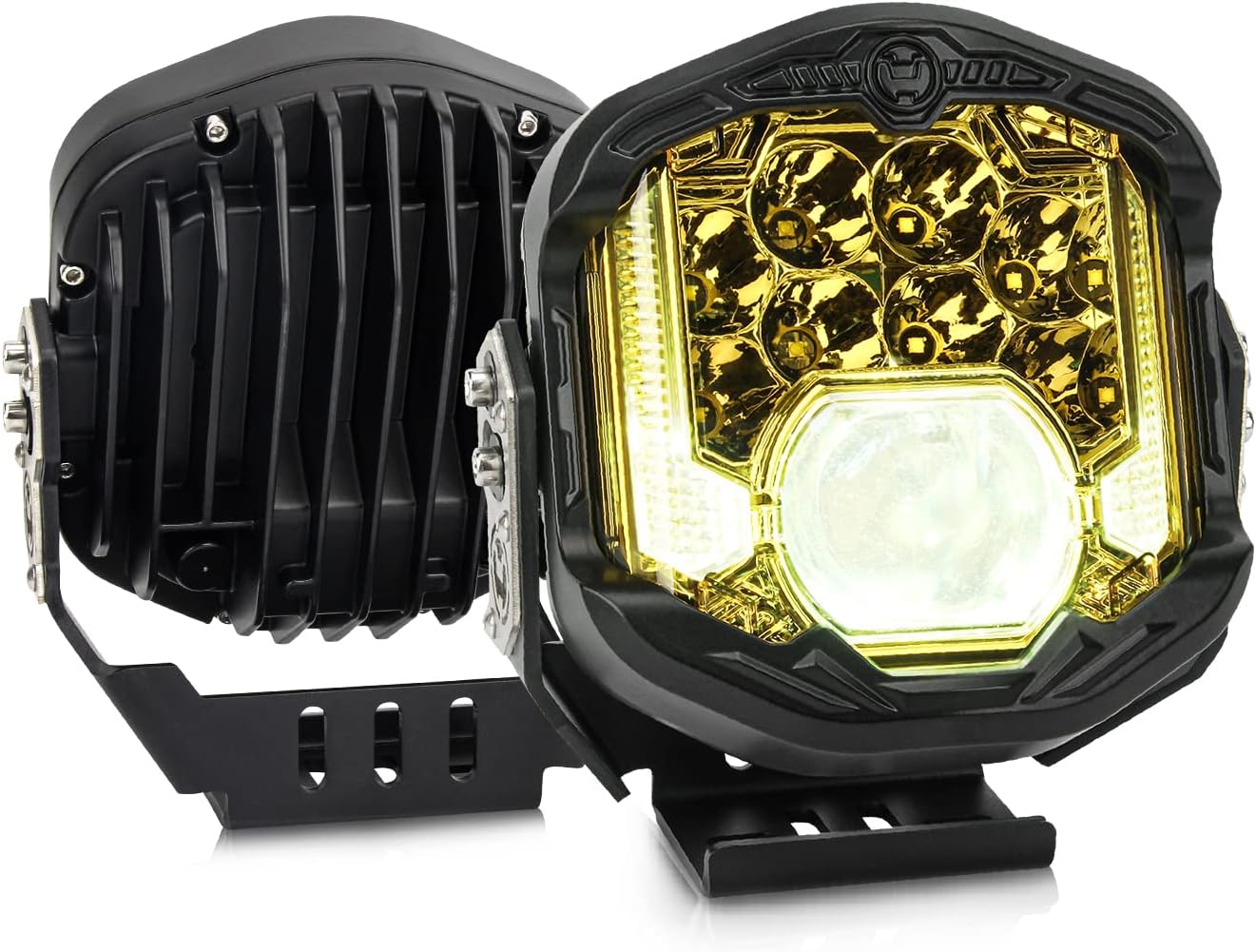 7 Inch Side Shooter Led Driving Light, Yellow Color with 3 Function, 130W 13000LM Spot Beam Work Fog Lights for Jeep Offroad 4x4 Pickup Truck ATV SUV Car Boat, 2PC Pack