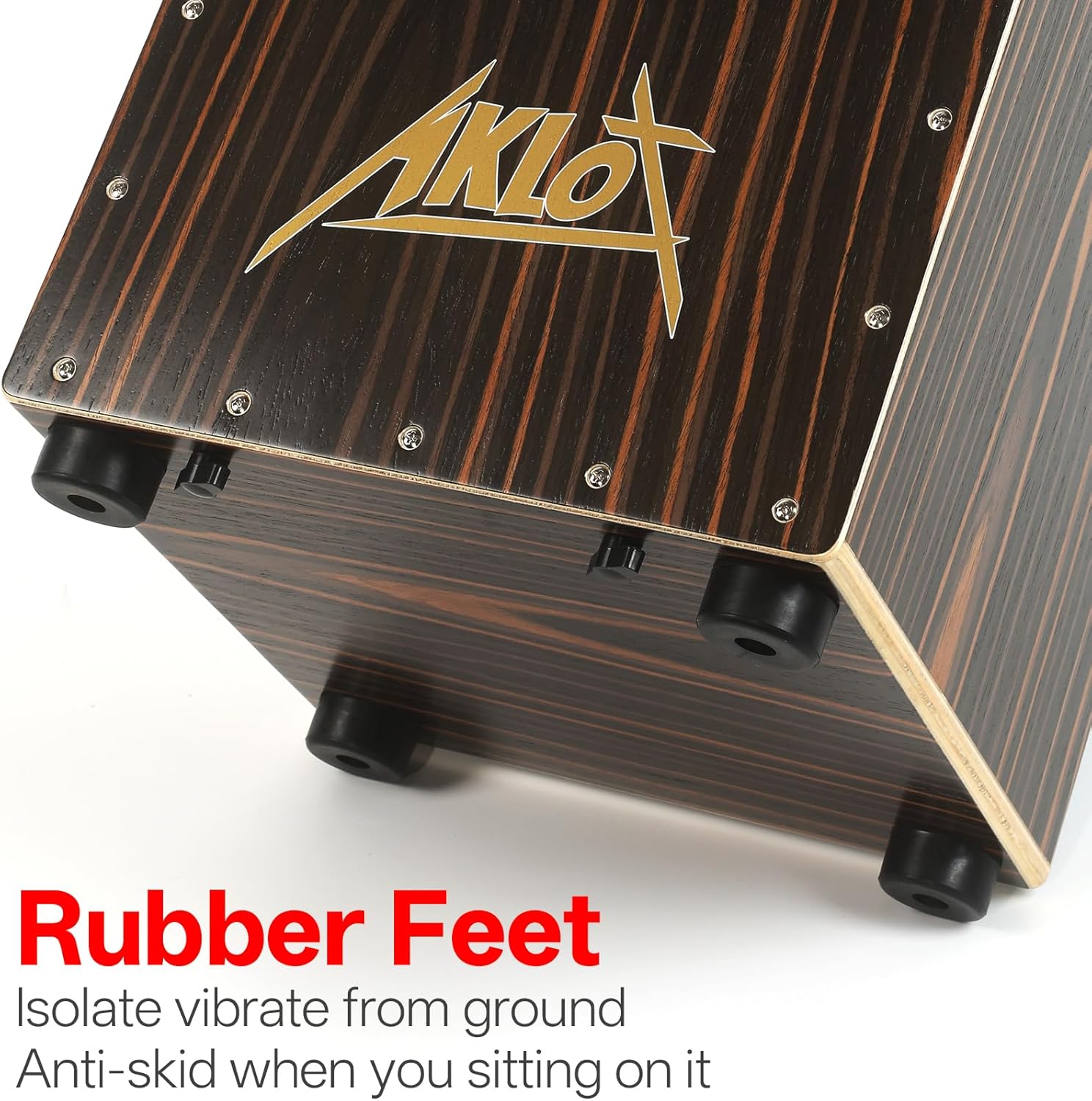 AKLOT Electric Cajon,Ebony African Blackwood 12 * 12 * 18 inch Box Drum Full Size Percussion Pickup Cajons with Snares and Electronics for Amp Above 50W