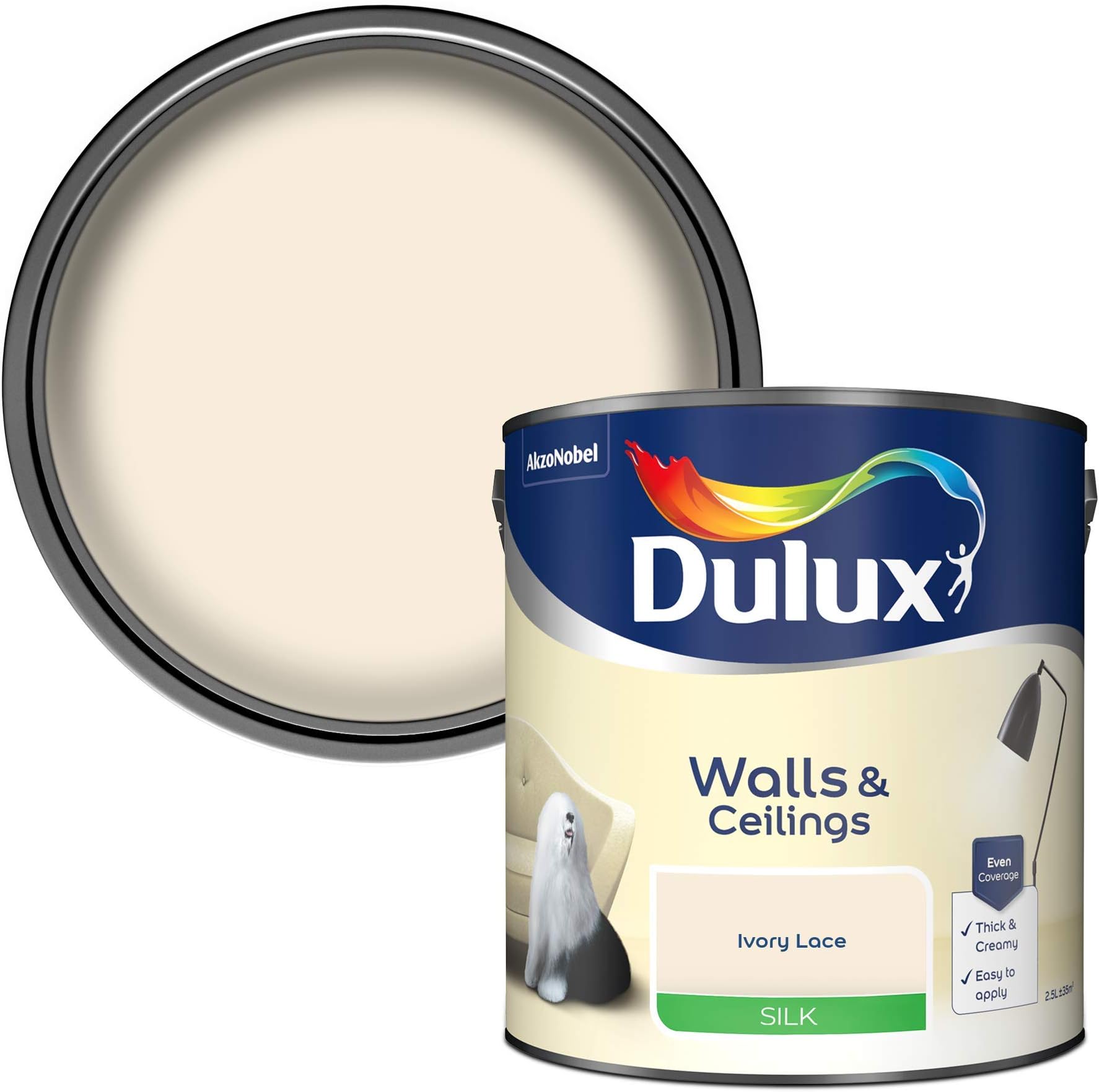 Dulux Silk Emulsion Paint For Walls And Ceilings - Ivory Lace 2.5 Litres