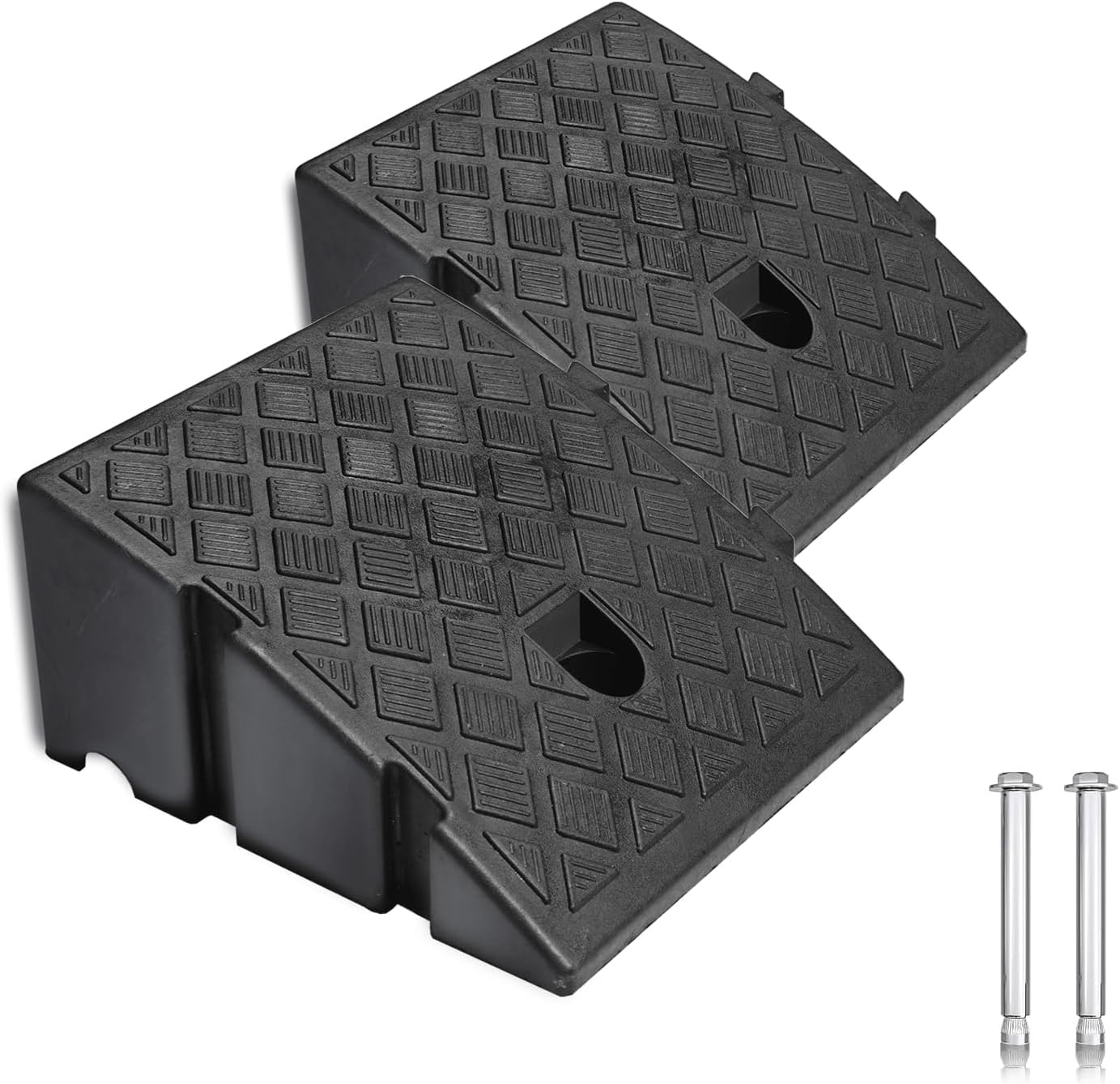 2Pack Plastic Curb Ramp for Driveway, Each 5.12" H x 10.63" W x 9.52" L, Extensible for Low Cars, Motorcycle,Bike, Cart Lawn