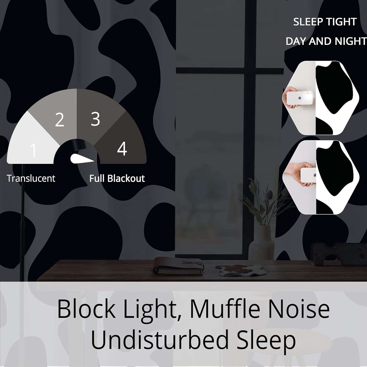 Black and White Cow Print Blackout Curtains for Bedroom, 100% Blackout, Farmhouse Animal Pattern, Thermal Insulated Noise Reducing for Living Room Kids Room, 2 Panels, W52×L84