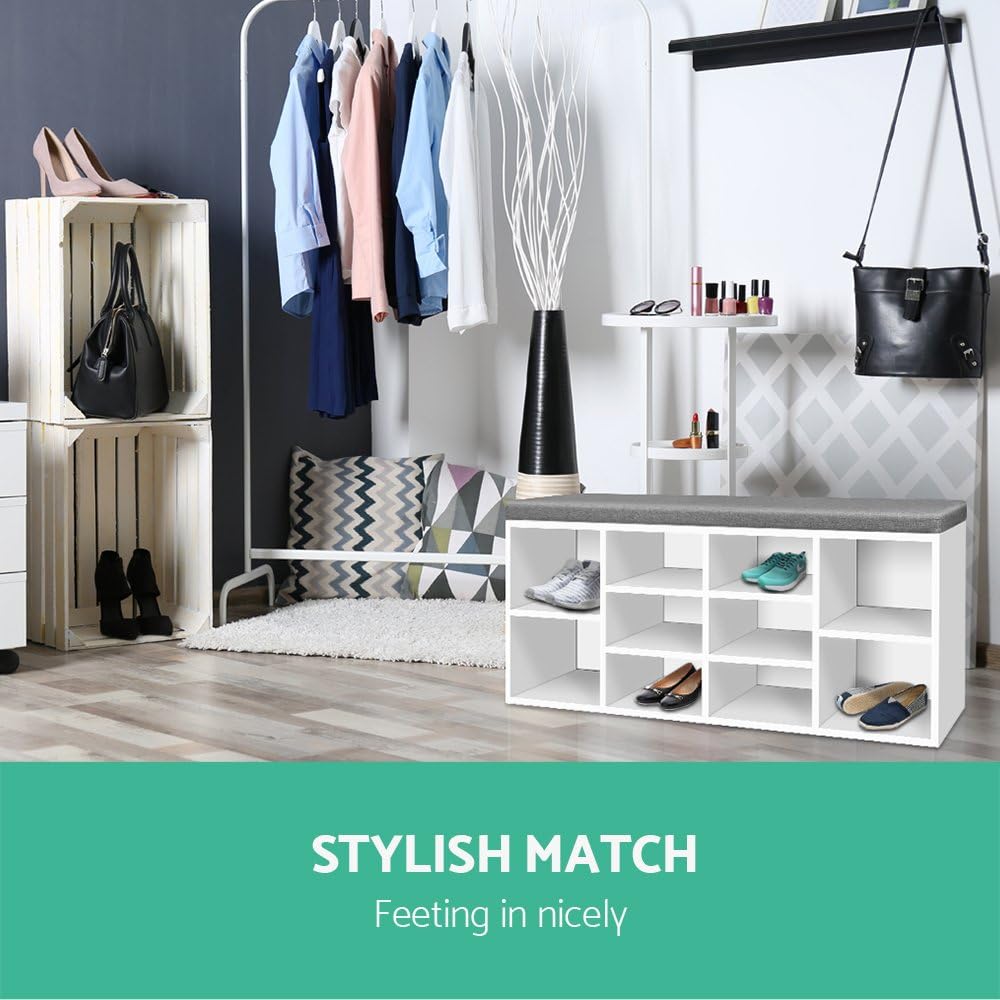 Artiss Shoe Rack Bench, Wood Storage Cabinet Organiser Benches Seat Drawers Shelf Organizer Home Decor Indoor Outdoor Bedroom Hallway Furniture, Durable and Strong White
