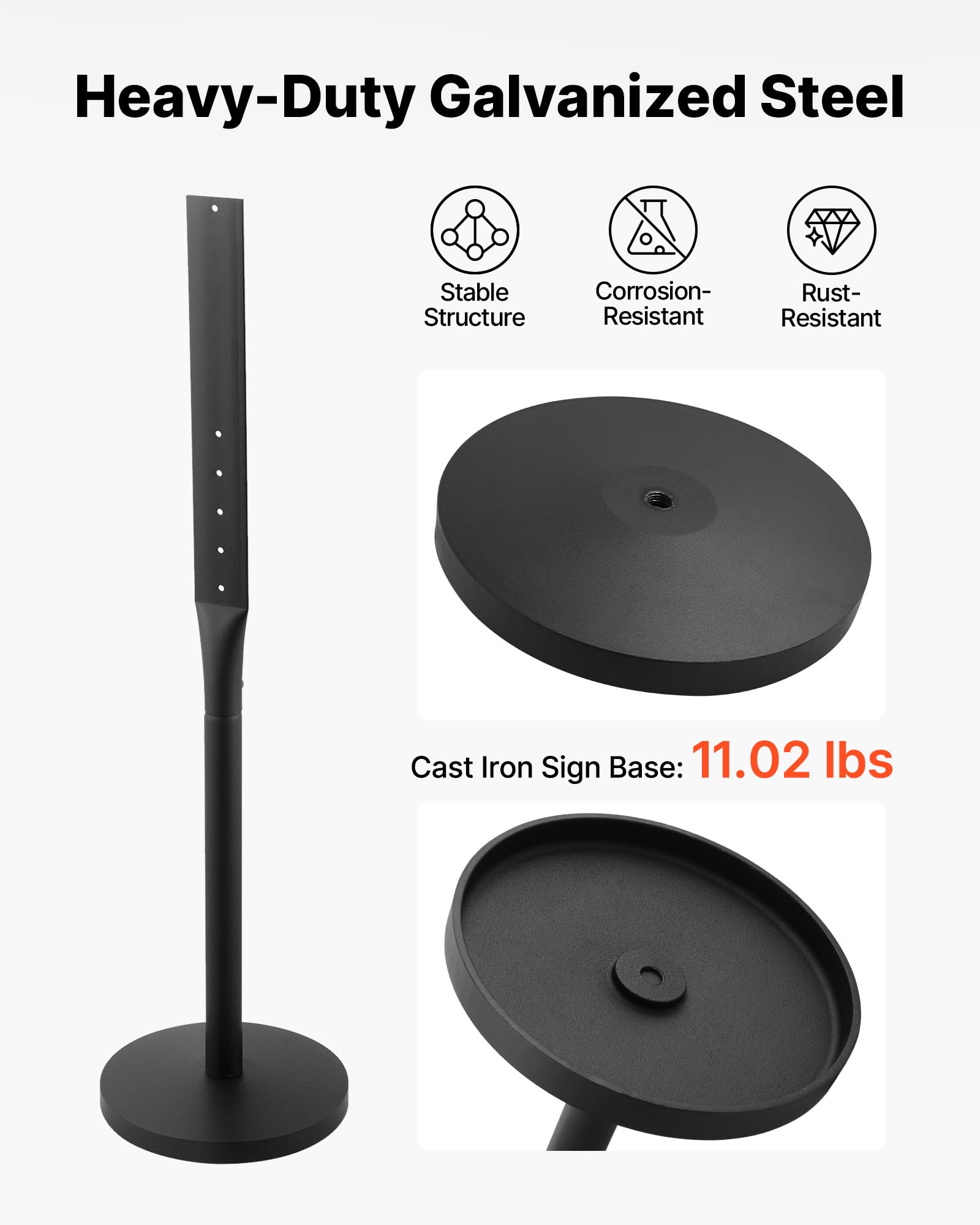 VEVOR Poteau pour Panneau Portable, Lot de 2, Support de Signalisation en Métal avec Base en Fonte Robuste, pour Parking, Avertissement, Avis, Usage Intérieur et Extérieur, Noir (Sans Panneau)