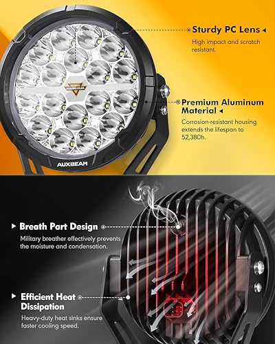 Miniatura 6 de Auxbeam Serie 360-Ultra - Luces LED redondas para todo terreno, 6 pulgadas, 132 W, DRL ámbar y señal de giro, barra de luz puntual de 14800 lm,