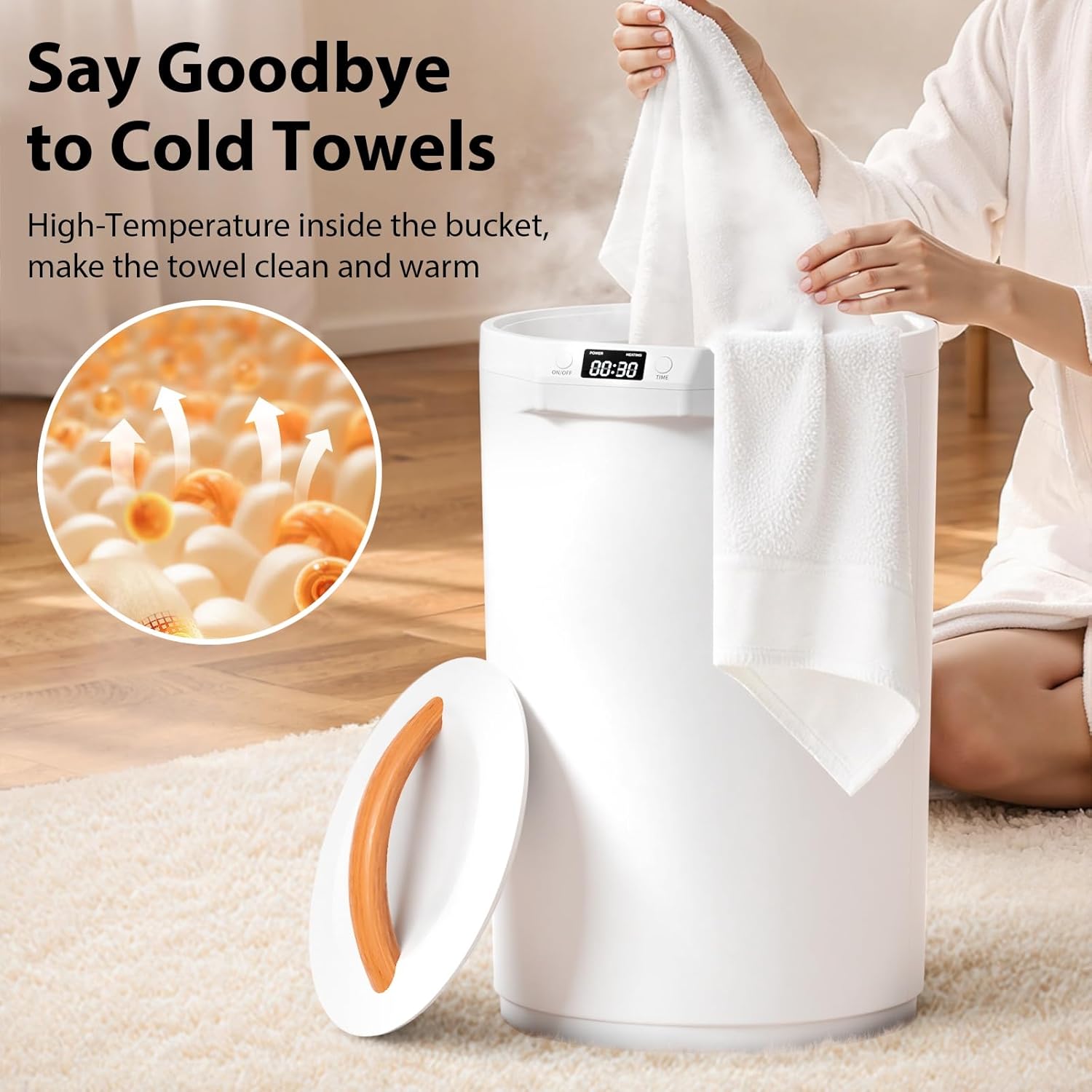 Towel Warmer, 20L Large Towel Warmers for Bathroom, Towel Bucket Fits Up Two 40"X70" Oversized Towels, Bathrobes, Blankets, Towel Heater with LCD, 4 Timer Setting and Auto Shut Off(White)